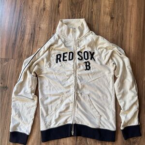 Vintage Boston Red Sox MLB Full Zip Jacket Cream Black Chenille Size L